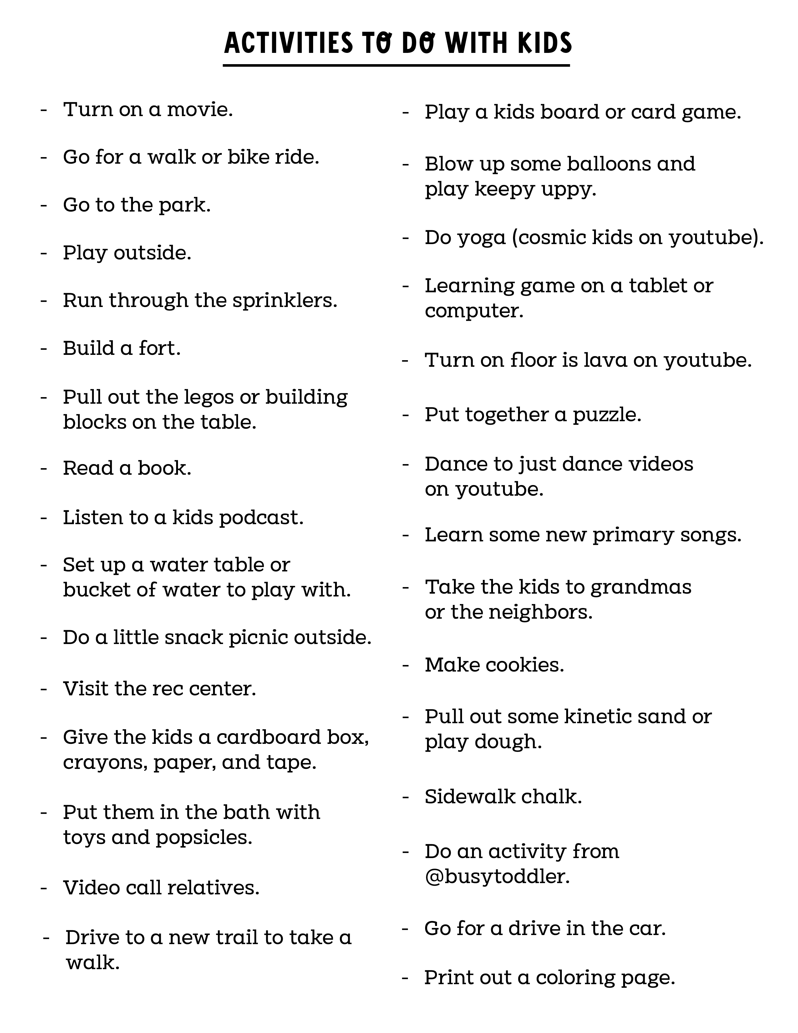 Activities to do With Kids