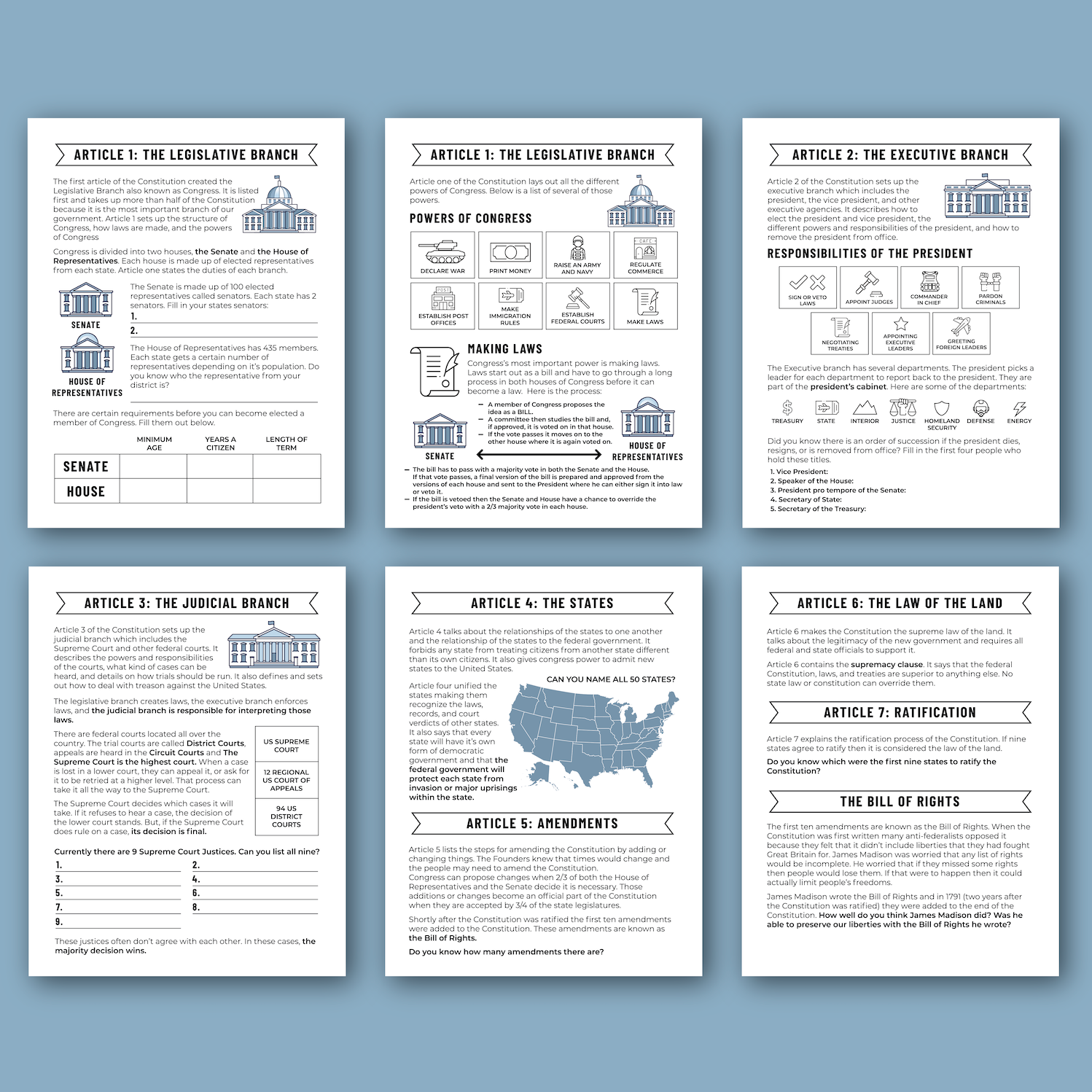 Constitution Worksheets