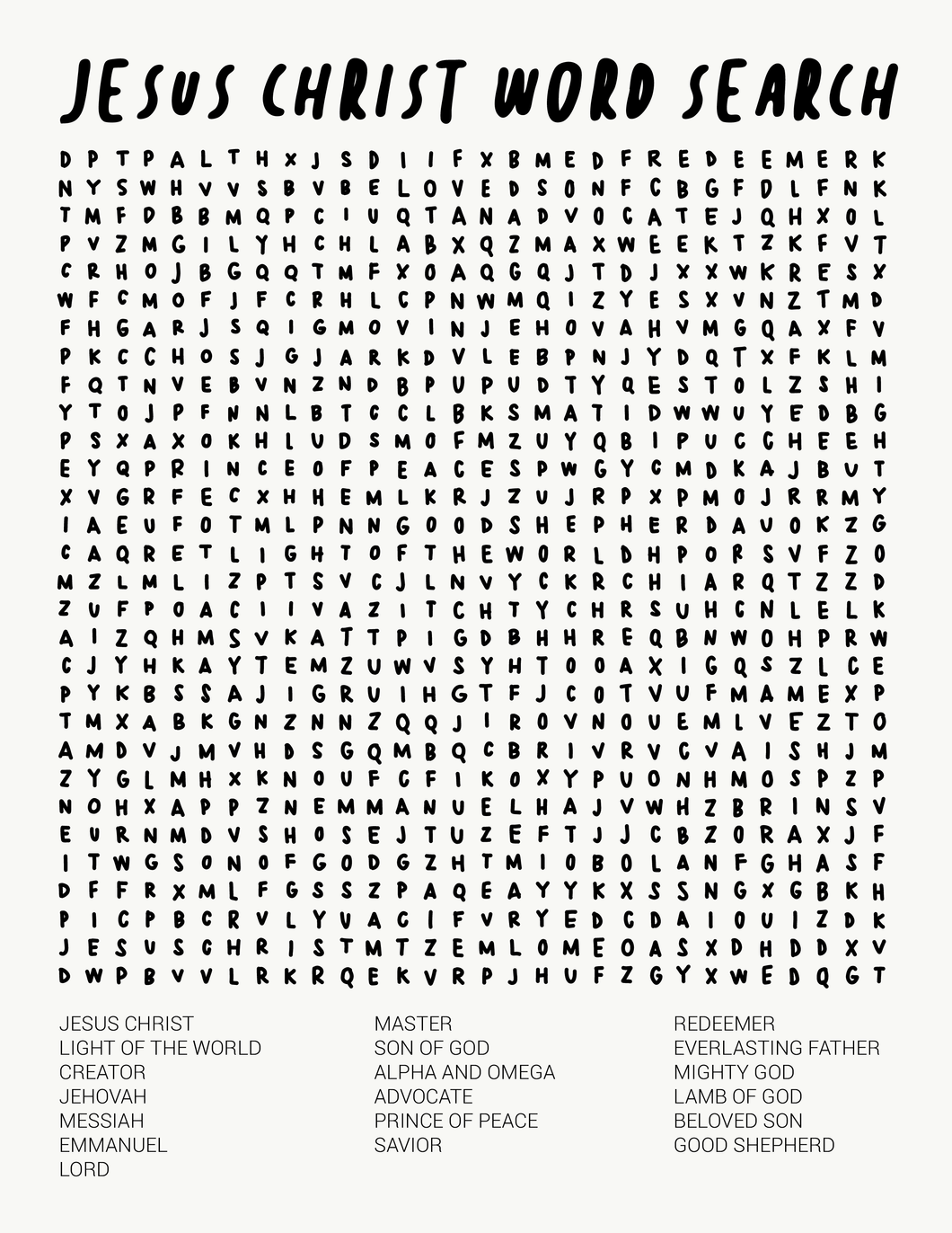 Jesus Christ Word Search