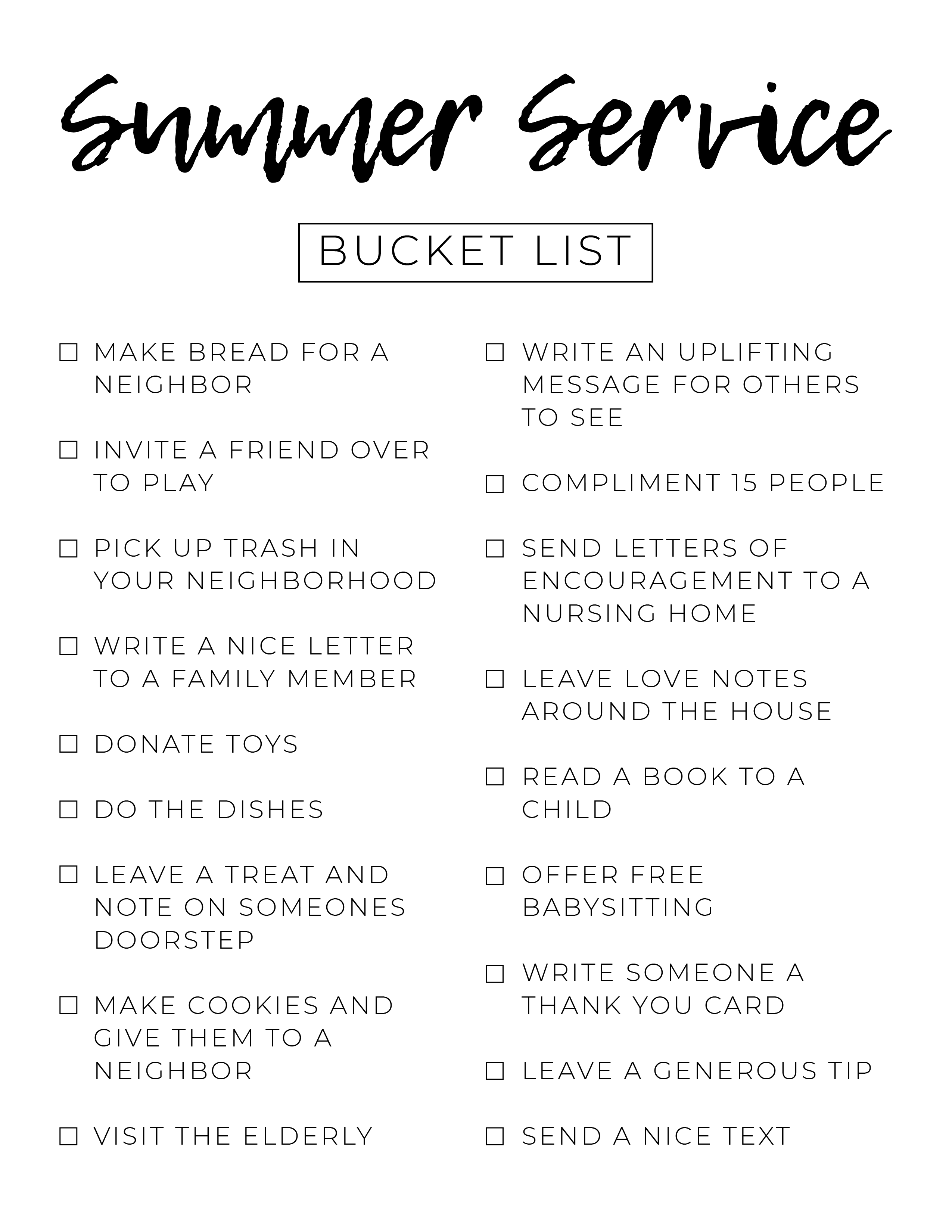 Summer Service Bucket List