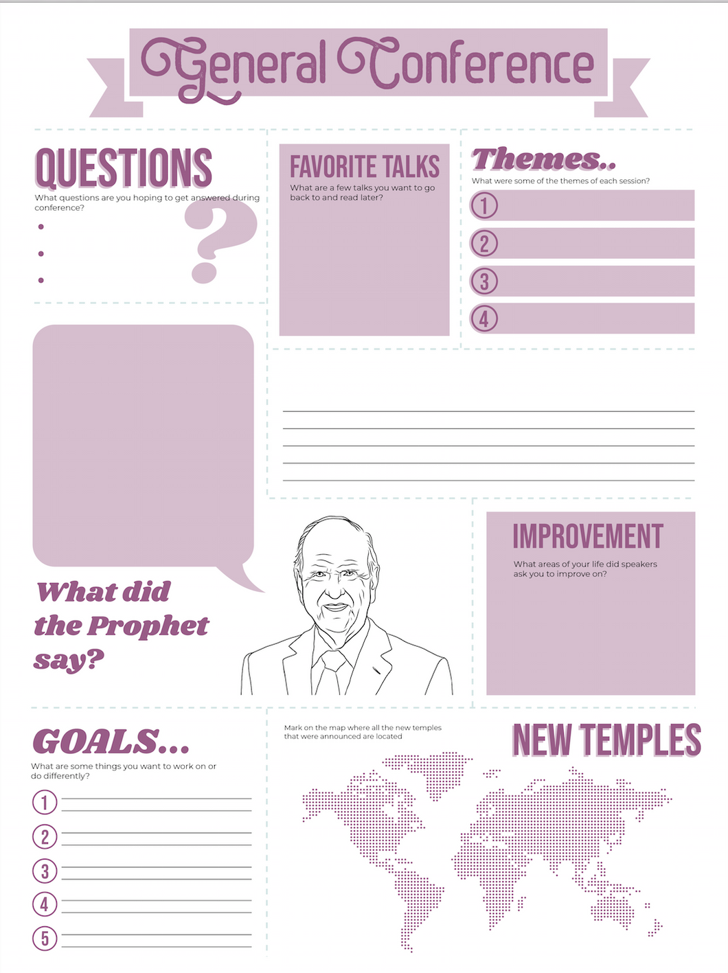 General Conference Poster and Worksheet Purple